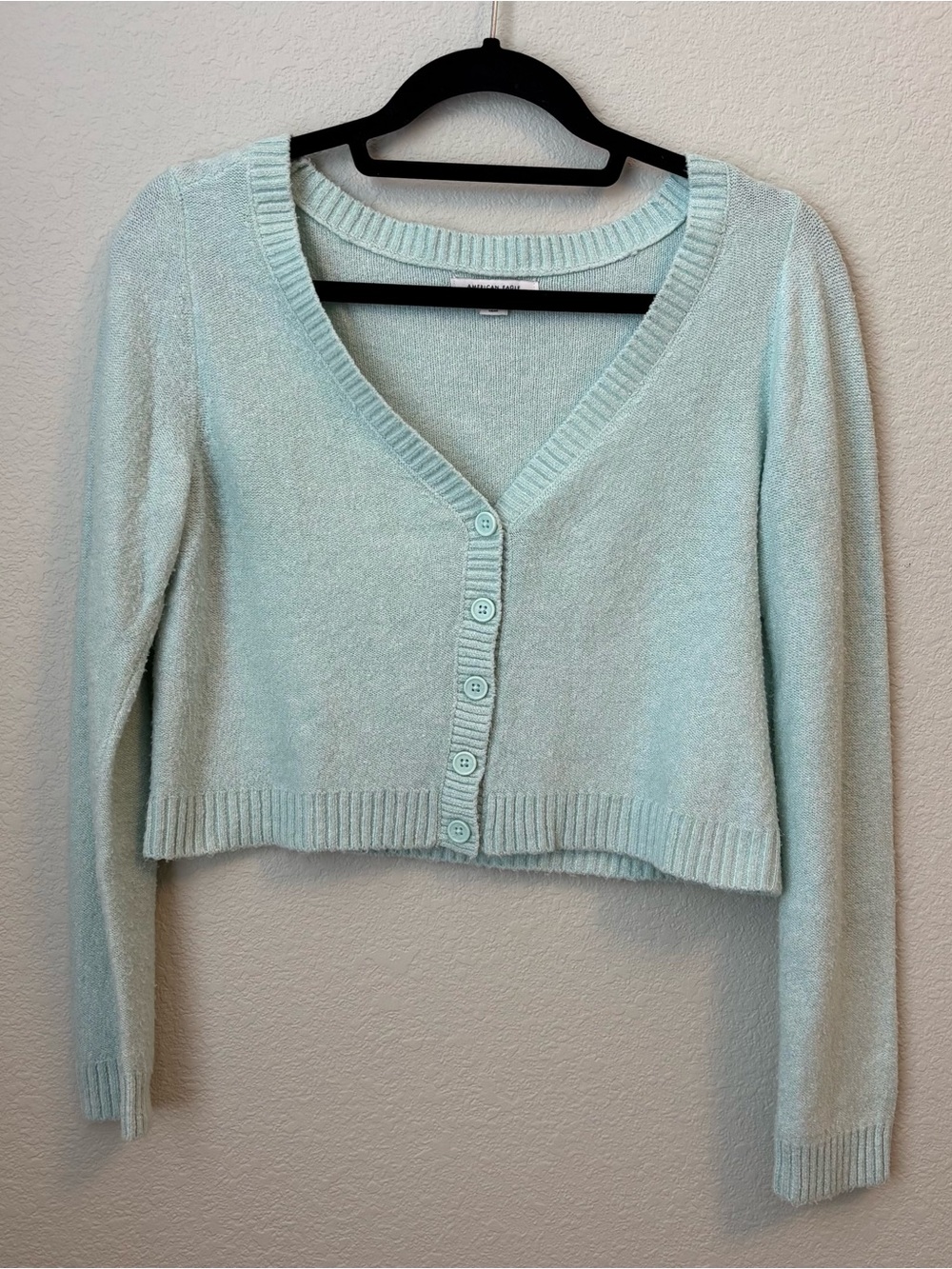 American Eagle Outfitters Mint Cropped V-Neck Button Cardigan
